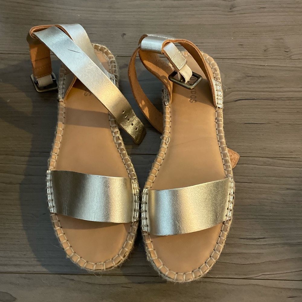 Soludos Metallic Gold Leather Espadrille Sandals